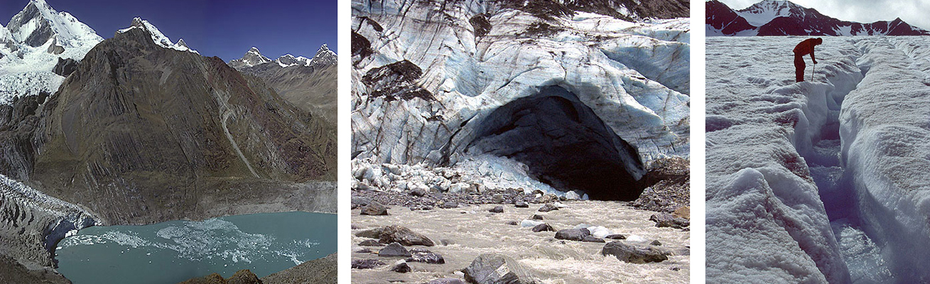 Primeri ledeniških pojavov – jezero, vrata, potok (Vir: SwissEduc - Glaciers online).